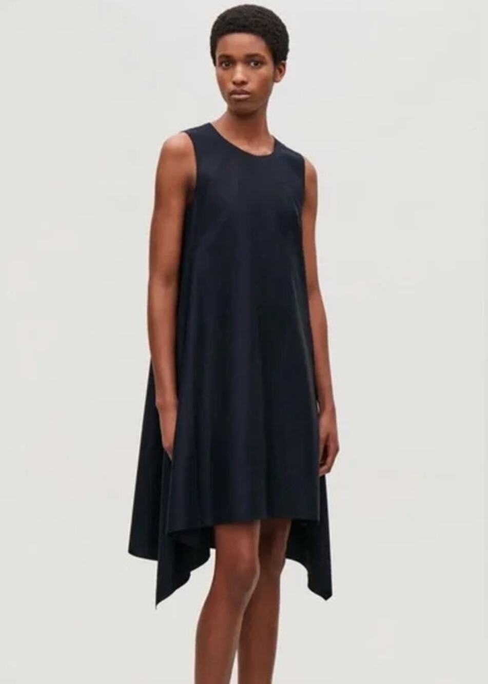LAFAYETTE 148 Asymmetrical Tank Dress Shark Bite Sleeveless Midi, Black